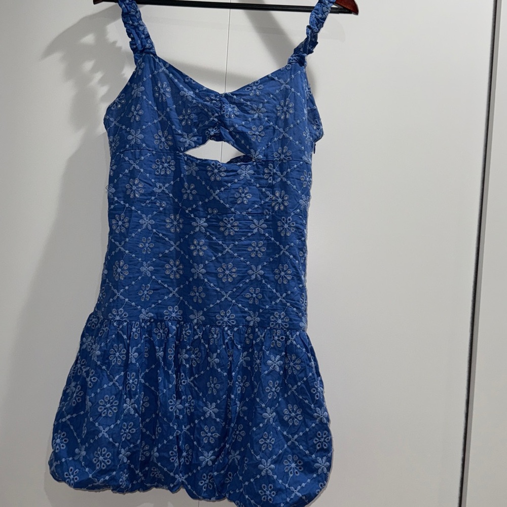 Blue Floral Embroidered
Mini Dress Cutout Summer Party
Cute - L